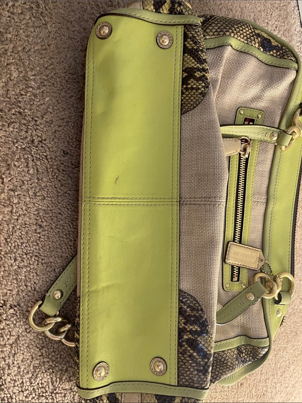 Coach Natalie bag Green Trim Python-Print Canvas Shoulder Bag gold accents - Picture 12 of 13